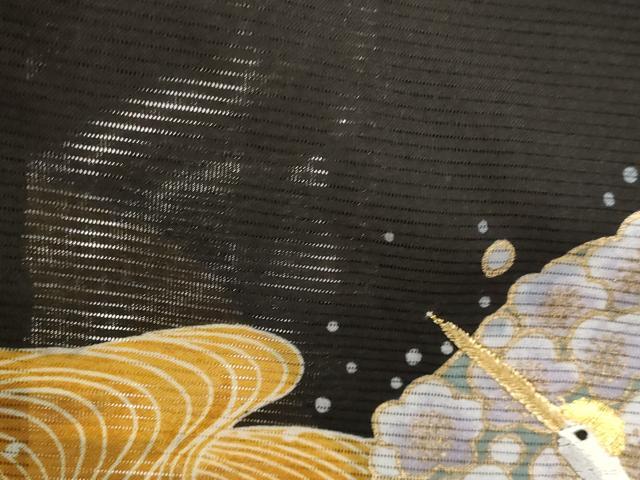 平和屋着物＊夏物　黒留袖　絽　刺繍　流水飛鶴花文　金糸　金彩　洗える着物　AABJ8901st