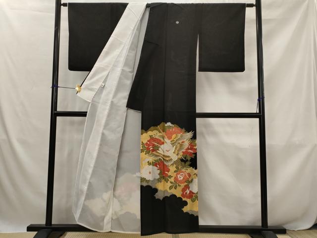 平和屋着物＊夏物　黒留袖　絽　刺繍　飛鶴花文　金糸　金彩　洗える着物　AABJ8903st