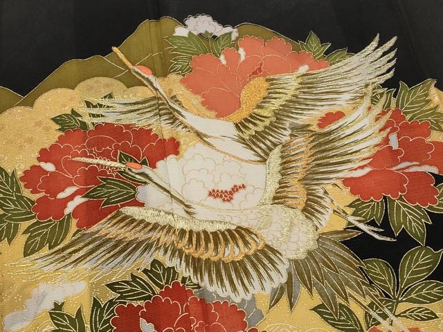 平和屋着物＊夏物　黒留袖　絽　刺繍　飛鶴花文　金糸　金彩　洗える着物　AABJ8903st