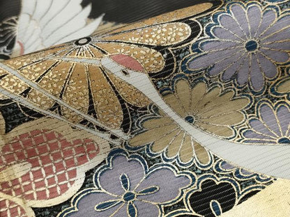 平和屋着物＊夏物　黒留袖　絽　飛鶴花菱文　金彩　洗える着物　AABJ8905st