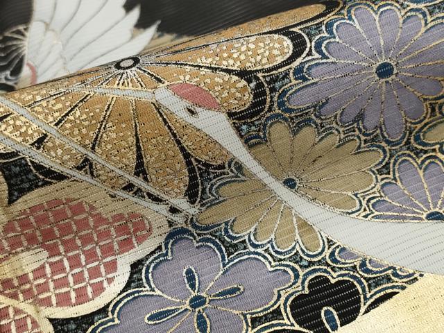 平和屋着物＊夏物　黒留袖　絽　飛鶴花菱文　金彩　洗える着物　AABJ8905st