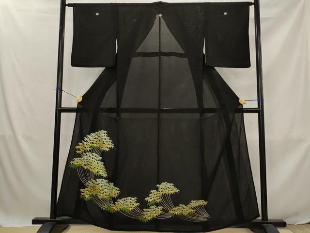 平和屋着物＊夏物　黒留袖　絽　刺繍　笹竹文　金銀糸　洗える着物　AABJ8909st