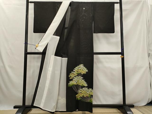 平和屋着物＊夏物　黒留袖　絽　刺繍　笹竹文　金銀糸　洗える着物　AABJ8909st