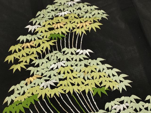 平和屋着物＊夏物　黒留袖　絽　刺繍　笹竹文　金銀糸　洗える着物　AABJ8909st