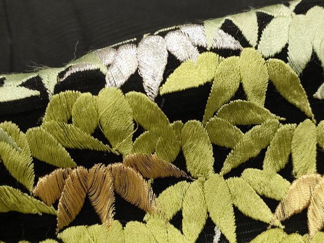 平和屋着物＊夏物　黒留袖　絽　刺繍　笹竹文　金銀糸　洗える着物　AABJ8909st