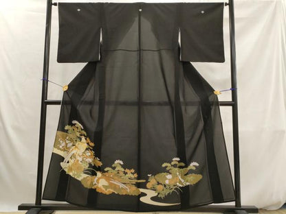 平和屋着物＊夏物　黒留袖　絽　松竹梅　雉　金彩　洗える着物　AABJ8910st