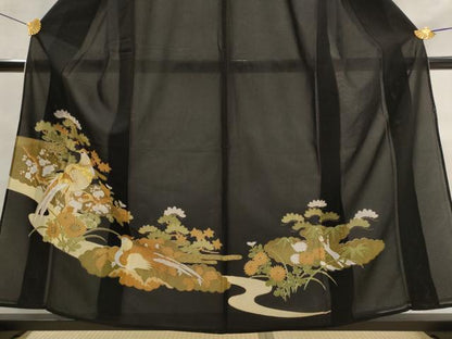 平和屋着物＊夏物　黒留袖　絽　松竹梅　雉　金彩　洗える着物　AABJ8910st