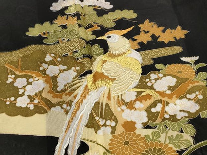 平和屋着物＊夏物　黒留袖　絽　松竹梅　雉　金彩　洗える着物　AABJ8910st