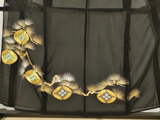 平和屋着物＊夏物　黒留袖　絽　駒刺繍　花菱松文　金銀糸　洗える着物　AABJ8911st