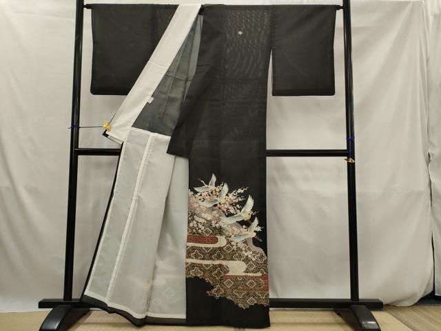 平和屋着物＊夏物　黒留袖　絽　飛鶴花文　金彩　洗える着物　AABJ8912st