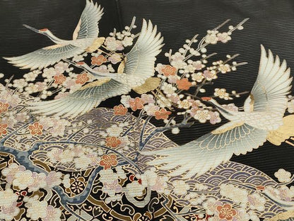 平和屋着物＊夏物　黒留袖　絽　飛鶴花文　金彩　洗える着物　AABJ8912st