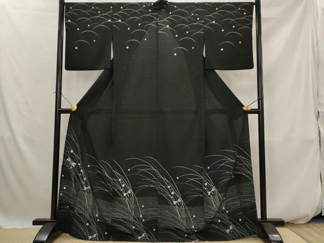 平和屋着物＊夏物　訪問着　絽縮緬　勝虫　黒地　洗える着物　AABJ8913st