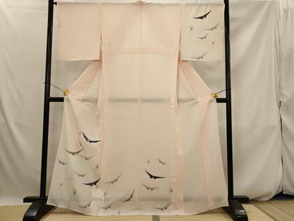 平和屋着物＊夏物　訪問着　縦絽　舞蝶文　暈し染め　金彩　正絹　逸品　AABJ8917st