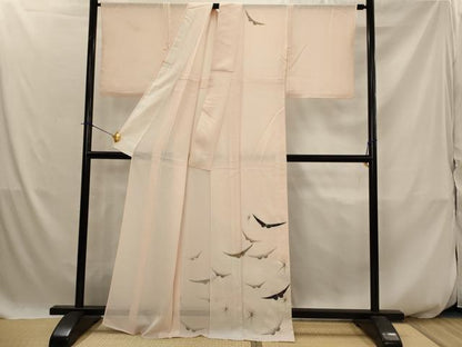 平和屋着物＊夏物　訪問着　縦絽　舞蝶文　暈し染め　金彩　正絹　逸品　AABJ8917st