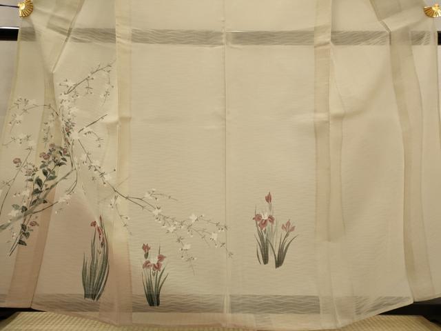 平和屋着物＊夏物　訪問着　友禅　紗　枝花文　暈し染め　正絹　逸品　AABJ8918st