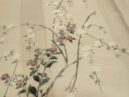 平和屋着物＊夏物　訪問着　友禅　紗　枝花文　暈し染め　正絹　逸品　AABJ8918st