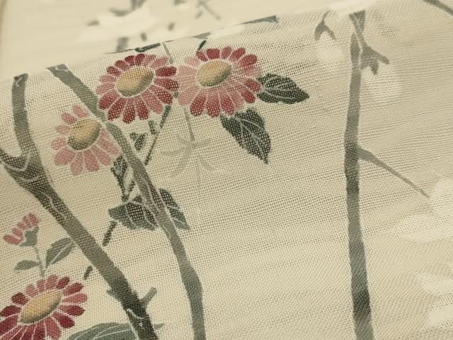 平和屋着物＊夏物　訪問着　友禅　紗　枝花文　暈し染め　正絹　逸品　AABJ8918st
