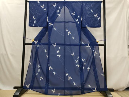 平和屋着物＊夏物　小紋　絽　舞蝶文　洗える着物　AABJ8919st