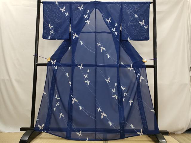 平和屋着物＊夏物　小紋　絽　舞蝶文　洗える着物　AABJ8919st