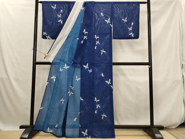 平和屋着物＊夏物　小紋　絽　舞蝶文　洗える着物　AABJ8919st