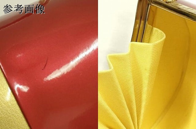 平和屋着物▼和装小物　和装バッグ　振袖用　ハンドバッグ　エナメル　金×赤　逸品　AABJ8932ay