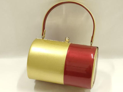 平和屋着物▼和装小物　和装バッグ　振袖用　ハンドバッグ　エナメル　金×赤　逸品　AABJ8932ay