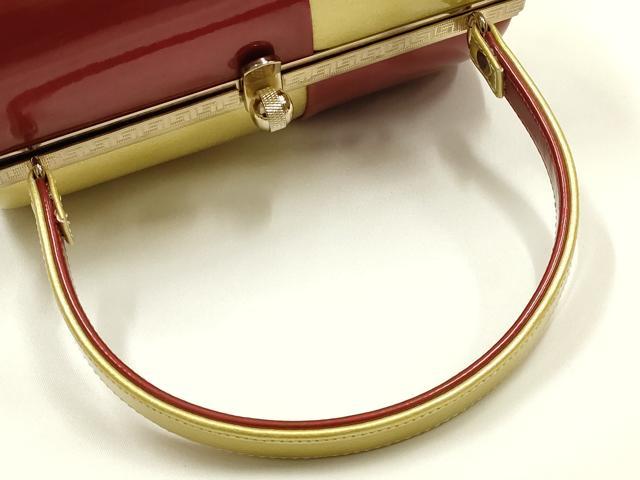 平和屋着物▼和装小物　和装バッグ　振袖用　ハンドバッグ　エナメル　金×赤　逸品　AABJ8932ay