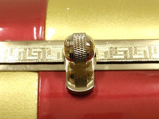 平和屋着物▼和装小物　和装バッグ　振袖用　ハンドバッグ　エナメル　金×赤　逸品　AABJ8932ay