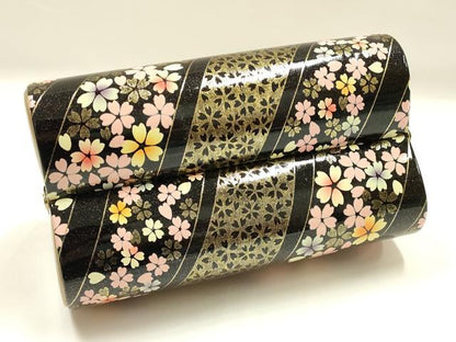 平和屋着物▼和装小物　和装バッグ　振袖用　ハンドバッグ　エナメル　斜縞　桜　金彩　暈し　逸品　AABJ8933ay