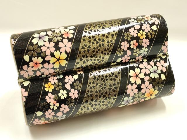 平和屋着物▼和装小物　和装バッグ　振袖用　ハンドバッグ　エナメル　斜縞　桜　金彩　暈し　逸品　AABJ8933ay