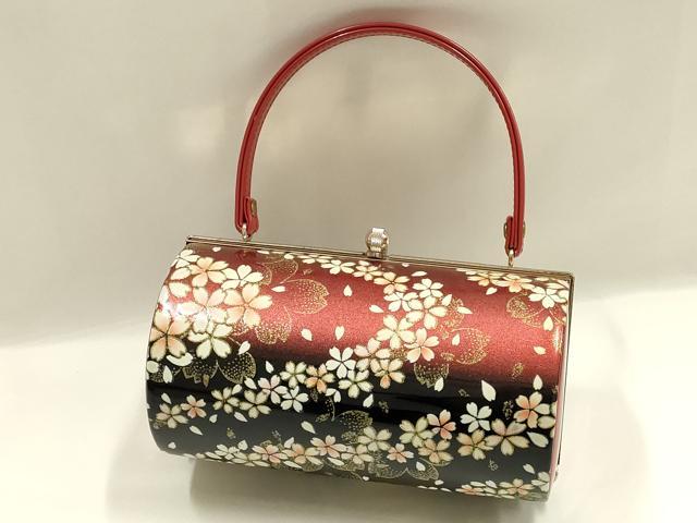 平和屋着物▼和装小物　和装バッグ　振袖用　ハンドバッグ　エナメル　舞花文　桜　金彩　暈し　逸品　AABJ8934ay