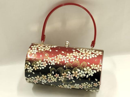 平和屋着物▼和装小物　和装バッグ　振袖用　ハンドバッグ　エナメル　舞花文　桜　金彩　暈し　逸品　AABJ8934ay