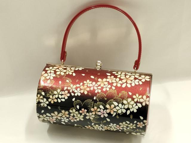 平和屋着物▼和装小物　和装バッグ　振袖用　ハンドバッグ　エナメル　舞花文　桜　金彩　暈し　逸品　AABJ8934ay