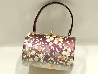平和屋着物▼和装小物　和装バッグ　振袖用　ハンドバッグ　エナメル　舞花文　桜　金彩　暈し　逸品　AABJ8935ay