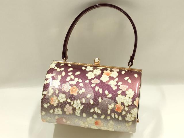 平和屋着物▼和装小物　和装バッグ　振袖用　ハンドバッグ　エナメル　舞花文　桜　金彩　暈し　逸品　AABJ8935ay