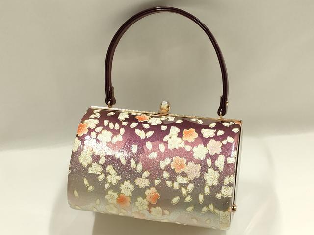 平和屋着物▼和装小物　和装バッグ　振袖用　ハンドバッグ　エナメル　舞花文　桜　金彩　暈し　逸品　AABJ8935ay