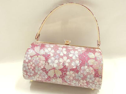 平和屋着物▼和装小物　和装バッグ　振袖用　ハンドバッグ　舞花文　桜　銀糸　逸品　AABJ8937ay