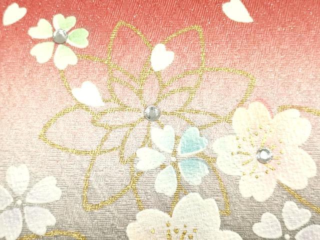 平和屋着物▼和装小物　和装バッグ　振袖用　ハンドバッグ　舞花文　金糸　銀通し地　暈し　ラインストーン　逸品　AABJ8938ay