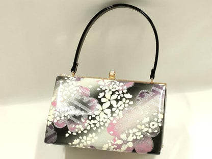 平和屋着物▼和装小物　和装バッグ　振袖用　ハンドバッグ　MICHELE MARTUCCI　エナメル　舞花文　銀彩　暈し　逸品　AABJ8939ay