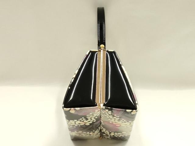 平和屋着物▼和装小物　和装バッグ　振袖用　ハンドバッグ　MICHELE MARTUCCI　エナメル　舞花文　銀彩　暈し　逸品　AABJ8939ay