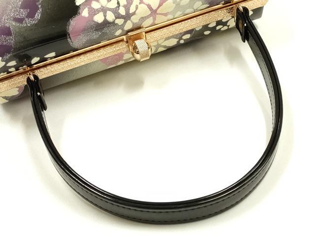 平和屋着物▼和装小物　和装バッグ　振袖用　ハンドバッグ　MICHELE MARTUCCI　エナメル　舞花文　銀彩　暈し　逸品　AABJ8939ay