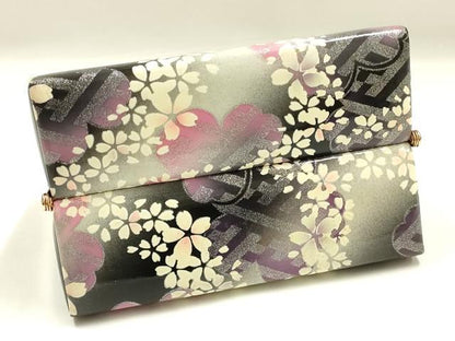 平和屋着物▼和装小物　和装バッグ　振袖用　ハンドバッグ　MICHELE MARTUCCI　エナメル　舞花文　銀彩　暈し　逸品　AABJ8939ay