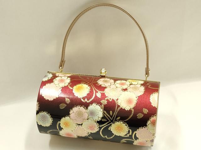 平和屋着物▼和装小物　和装バッグ　振袖用　ハンドバッグ　エナメル　舞花文　金彩　暈し　逸品　AABJ8940ay