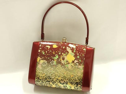 平和屋着物▼和装小物　和装バッグ　振袖用　ハンドバッグ　エナメル　舞花文　金銀彩　逸品　AABJ8942ay