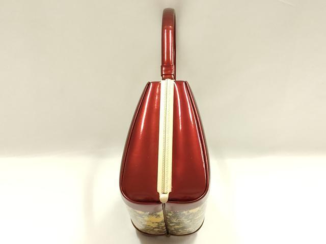 平和屋着物▼和装小物　和装バッグ　振袖用　ハンドバッグ　エナメル　舞花文　金銀彩　逸品　AABJ8942ay
