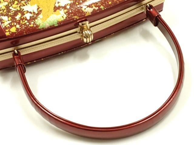 平和屋着物▼和装小物　和装バッグ　振袖用　ハンドバッグ　エナメル　舞花文　金銀彩　逸品　AABJ8942ay