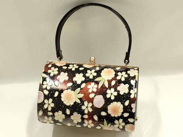 平和屋着物▼和装小物　和装バッグ　振袖用　ハンドバッグ　エナメル　舞花文　金彩　逸品　AABJ8946ay