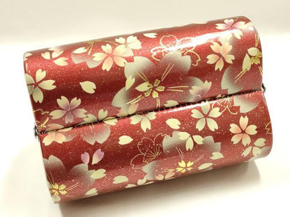 平和屋着物▼和装小物　和装バッグ　振袖用　ハンドバッグ　エナメル　舞花文　桜　金彩　暈し　逸品　AABJ8947ay