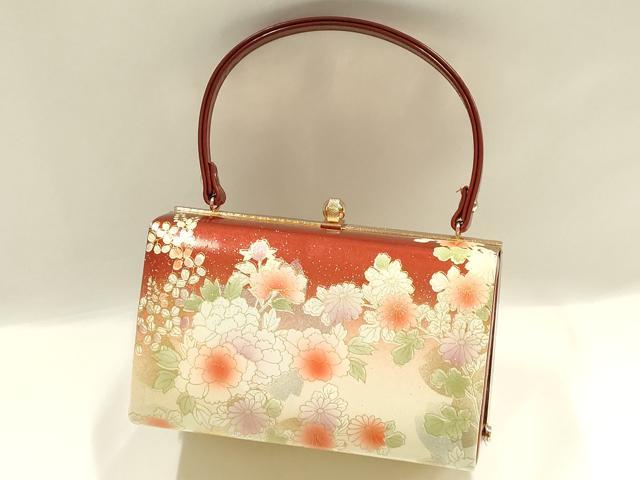 平和屋着物▼和装小物　和装バッグ　振袖用　ハンドバッグ　エナメル　草花文　金彩　暈し　逸品　AABJ8948ay