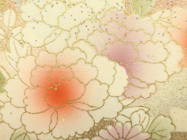 平和屋着物▼和装小物　和装バッグ　振袖用　ハンドバッグ　エナメル　草花文　金彩　暈し　逸品　AABJ8948ay